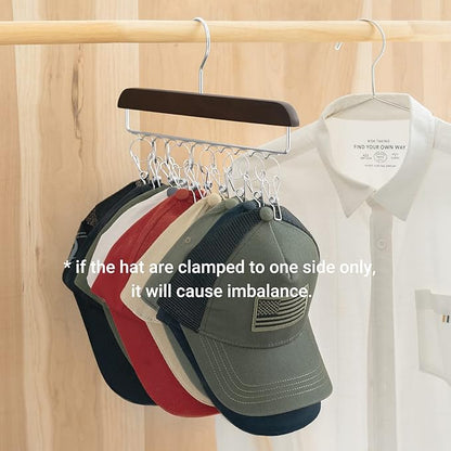 Mkono Hat Hangers for Closet Set of 2 Wooden Hat Organizer Racks for Baseball Caps with 20 Stainless Steel Clips, Baseball Hat Holder for Closet Storage, Fits All Caps, Walnut Color