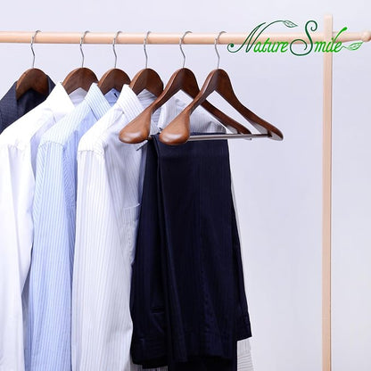 Nature Smile Luxury Wooden Suit Hangers 6 Pack Wood Coat Hangers Jacket Outerwear Shirt Hangers,with Extra-Wide Shoulder, 360 Degree Swivel Hooks & Anti-Slip Bar with Screw(Retro Color)