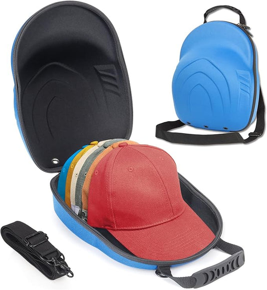 Glamgen Hard Hat Travel Case, Cap Storage for Baseball Caps with Adjustable Shoulder Strap and Carrying Handle, Hat Carrier Organizer Holder Bag up to 6 Hats for Women and Men Travel Home - Blue