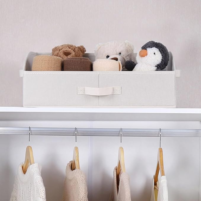 WUIKE 6 Pack Extra Large Closet Storage Bins with Handles, Fabric Trapezoid Storage Binsr for Organizing Clothes, Sheets, Blankets, White & Beige