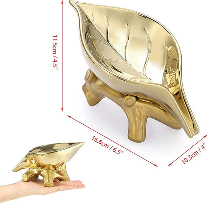 JUXYES Ceramic Soap Dish Holder Self Draining, Unique Waterfall Soap Dish Leaf Shape Decorative Soap Dish Tray Tabletop Drainable Soap Saver Bathtub Waterfall Soap Dish Holder for Bathroom Shower
