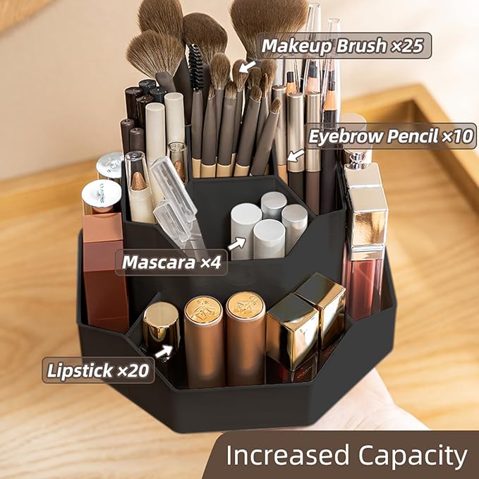 360° Rotating Black Makeup Brush Holder Organizer with 9 Slots, Makeup Organizers Countertop, Makeup organization and Skincare Storage for Vanity, Desktop, Bathroom (BLACK)