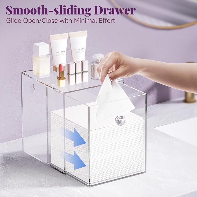 Delamu Clean Skin Club Face Towels Holder, Stackable Acrylic Organizer Compatible with Clean Skin Club Towel XL, Bathroom Vanity, Dresser Holder, Dustproof Multipurpose for Makeup, Skincare, Clear