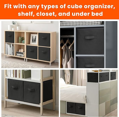 Criusia Storage Cubes - 11 Inch Heavy Duty Fabric Storage Bins for Shelves Closet, Cube Organizer - 8 Pack Collapsible Cube Storage Bins Baskets for Organizing Clothes Blankets Toys (Black)