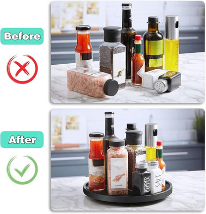 10" Wood Lazy Susan Turntable Organizer, Lazy Susan for Table Top Cabinet Dining Pantry Countertop Cupboard Organization, Decorative Tray for Kitchen Bathroom Decor Coffee Bar Accessories, Black