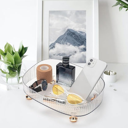 CESTATIVO Makeup Perfume Organizer, Bathroom Vanity Tray, Decorative Dresser Tray, Countertop Organizer Tray for Cosmetics, Clear