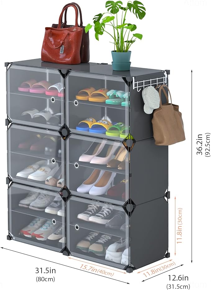 NiHome Shoe Rack Organizer with Doors - 24 Pairs Closet Shoe Organizers and Storage - Stackable Plastic Shoe Storage Box - Free Standing Shoe Rack for Entryway Garage Bedroom
