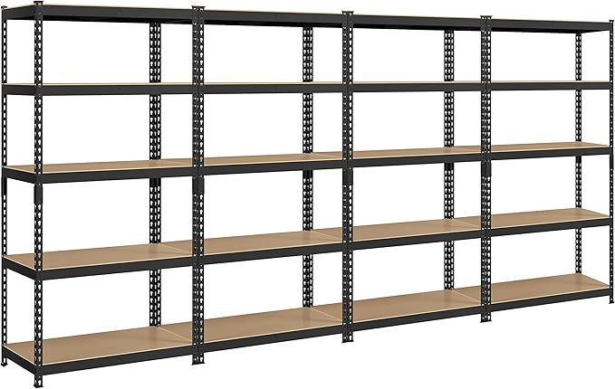 Topeakmart 4PCS 5-Tier Utility Shelves, Metal Storage Shelves Garage Shelving Unit Adjustable Garage Storage Shelves Storage Racks Heavy Duty Shed Shelving- Black, 35.5 x 17.5 x 72 Inch