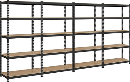 Topeakmart 4PCS 5-Tier Utility Shelves, Metal Storage Shelves Garage Shelving Unit Adjustable Garage Storage Shelves Storage Racks Heavy Duty Shed Shelving- Black, 35.5 x 17.5 x 72 Inch