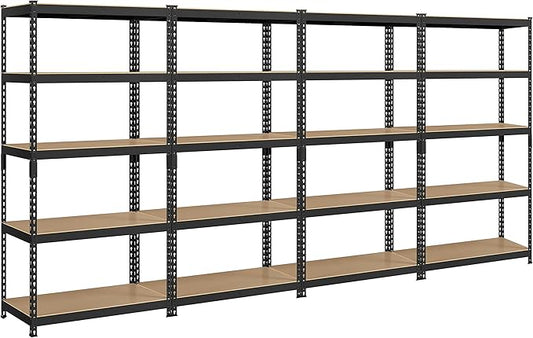 Topeakmart 4PCS 5-Tier Utility Shelves, Metal Storage Shelves Garage Shelving Unit Adjustable Garage Storage Shelves Storage Racks Heavy Duty Shed Shelving- Black, 35.5 x 17.5 x 72 Inch