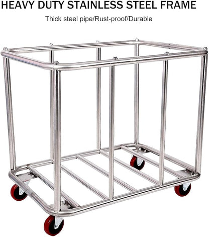 12 Bushels Laundry Cart Commercial/Home,Heavy Duty Large Stainless Steel Rolling Laundry Basket with Wheels，for Laundry Organizer and Storage,260LBS Load (12 Bushels - Black - 8 Tubes)