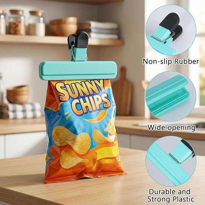 8 Pack Chip Clips, Wide Open Food Clips Bag Clips for Food Storage with Airtight Seal Grip, Snack Clips for Food Bags, Heavy Duty Sealing Clip for Home, Office and More (4 x L, 4 x S)