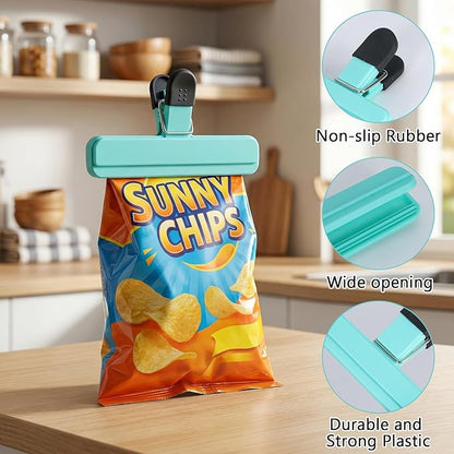8 Pack Chip Clips, Wide Open Food Clips Bag Clips for Food Storage with Airtight Seal Grip, Snack Clips for Food Bags, Heavy Duty Sealing Clip for Home, Office and More (4 x L, 4 x S)
