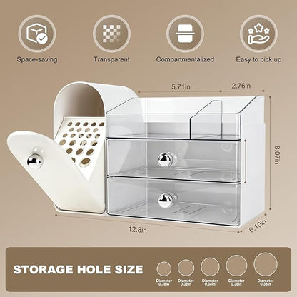 Makeup Organizer with Makeup Brush Holder, Vanity Organizer Large Cosmetic Display Cases, Skincare Organizers and Bathroom Countertop Organizer, Gifts for Women (White)