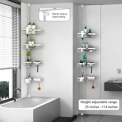 DAOYA Shower Caddy Tension Pole - Corner Shower Shelves with Soap Holder Bathroom Shower Organizer for Tub (Stainless Steel, Silver, Floor to Ceiling 25-114.2 inch)