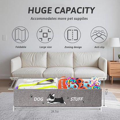 Large Dog Toy Basket with Handles, 28.5" Collapsible Multi-Purpose Hard Board Dog Toy box, Clothes, Cute for Living Room Area (Grey,Cream)