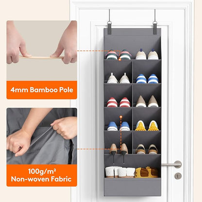 Lifewit 6 Tier Over the Door Shoe Organizer with 11 Large Deep Pockets, Fabric Hanging Shoes Shelf for Closet, Dorm Storage, Fit Up to 12 Pair Shoe Rack Holder for Sneakers, Boots, Gray