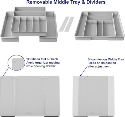 Simple Houseware Expandable Kitchen Drawer Flatware Organizer, Gray – Adjustable Cutlery Tray with 9 Compartments for Utensils and Silverware