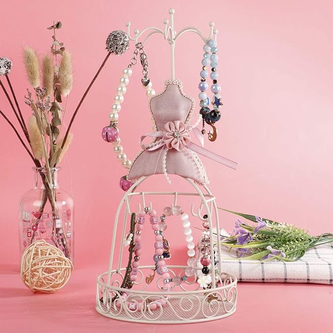 Jewelry Stand Holder, Hanging Jewelry Organizer Elegant Lady Model Earring Necklace Towers Mannequin Princess Dress Rack for Bracelets Earrings Rings Women Girls