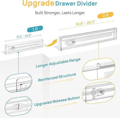 Vtopmart 4 Pack 2.36" Short Upgrade Drawer Dividers for Kitchen Drawer, 12.8"-22.3" Expandable Kitchen Drawer Organizer, Clear Plastic Organizer Separator for Flatware, Utensil, Cutlery, Underwear