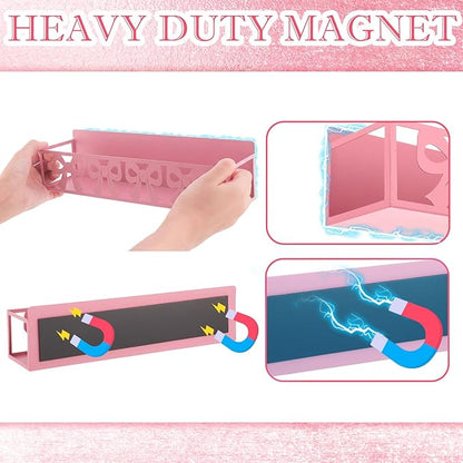 Beeveer 2 Pack Cute Bow Magnetic Spice Rack for Refrigerator Metal Magnet Basket Shelf for Fridge Seasoning Storage Organizers Home Decor Kitchen Accessories (Pink)