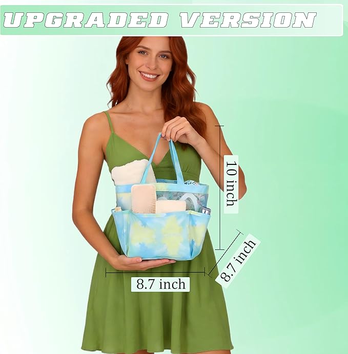 Attmu Mesh Shower Caddy Portable for College Dorm Room Camping Essentials, Shower Caddy Dorm with 9-Pockets, Large Capacity Hanging Basket Bathroom Bag for Toiletry, Swimming, Gym, Camp, Beach