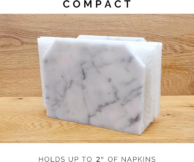 Marble Napkin Holder Natural Carrara White Stone Vertical Upright Stand Up Sturdy Modern Organizer for Kitchen Table Decor