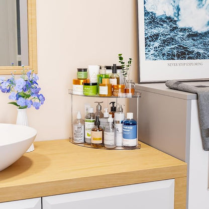 Yieach 2 Tier Corner Bathroom Counter Organizer,Clear Bathroom Organizers and Storage,Acrylic Bathroom Counter Shelf and Perfume Holder for Skin Care,Makeup,Toiletry Products and Perfume Organizer