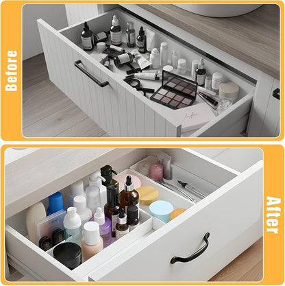 6 Packs White Plastic Drawer Organizer White Tabletop Organizer Tray 9.5 x 3 x 1.4 Inches Stackable Storage Tray for Cosmetic Vanity Home Utensils Office Shelf Kitchen