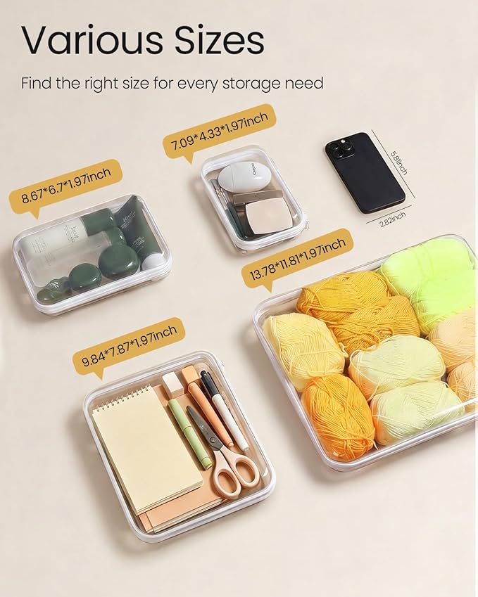 6 Pack Large White Clear Hard Shell Zipper Case, Clear Storage Organizer Bins with Zipper, Water-Resistant Travel Toiletry Bag for Toys, Cables, Crafts, Makeup, Christmas Storage Bins