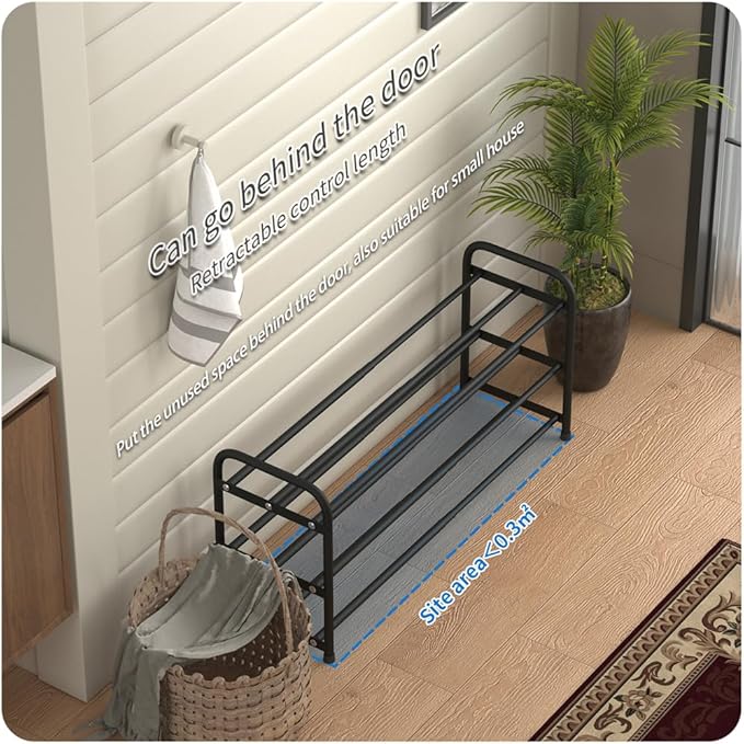 3-Tier Expandable Shoe Rack, 9.4" Ultra-Slim Metal Shoe Shelf for Entryway & Closet, 17.3"-31.5" Adjustable Length, Narrow Space-Saving Shoe Organizer for Dorm, Apartment