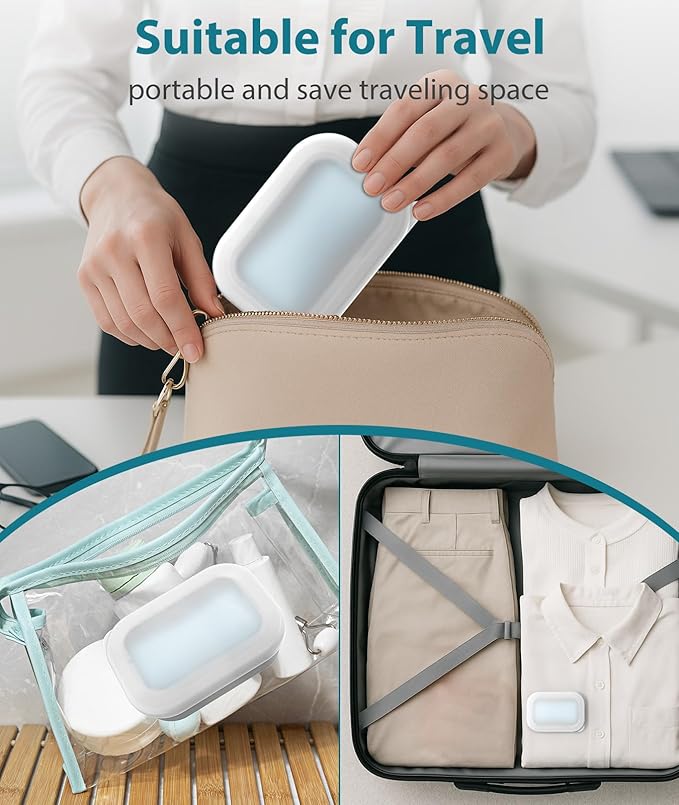 Quatish Compact Leakproof Travel Soap Case, Silicone Soap Box with Draining Layer, Enhanced Soap Container, Suitable for Camping, Gym, Bathroom, Outdoor Essentials, Grey