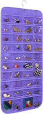 Bloss Hanging Jewelry Organizer, Double Sided 80 Pocket Jewelry Chain Storage Bag 2 Layer of Fabric Jewelry Organizer Holder for Necklace Bracelet Earring Ring Chain Knitting Tool - Purple