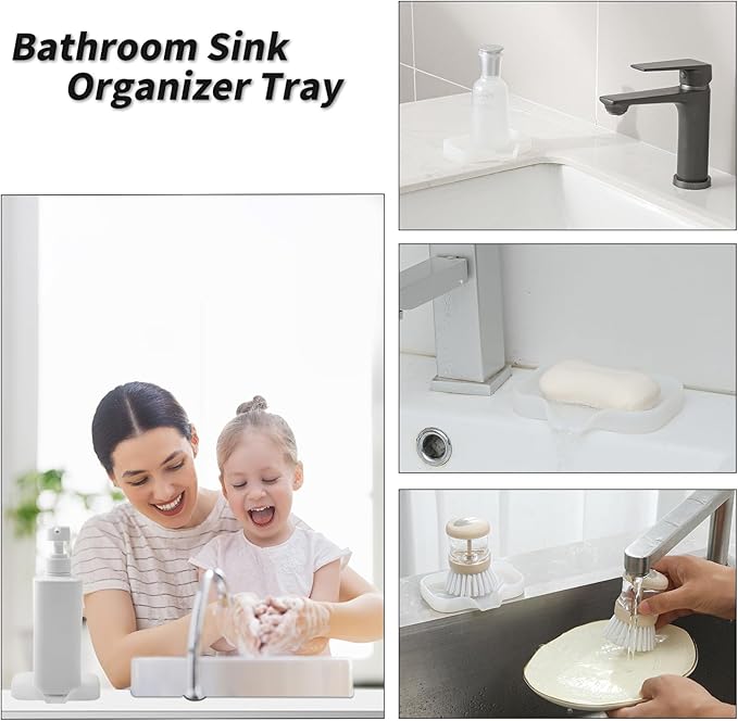 MicoYang Silicone Bathroom Soap Dishes with Drain Spout-Bathroom and Kitchen Sink Organizer,Sponge Holder,Dish Soap Tray,Perfect for Dispenser,Scrubber,Bottle,Cup on Counter Translucent 4.9"×3.2"