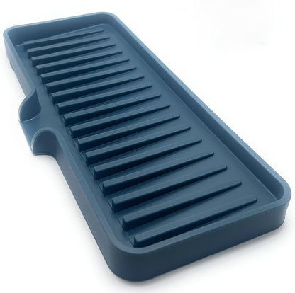 Silicone Soap Dish Tray and Sponge Holder with Drain Chute, Rectangular, Kitchen and Bathroom Sink Organizer (Smoky Blue, 9"x3.5")