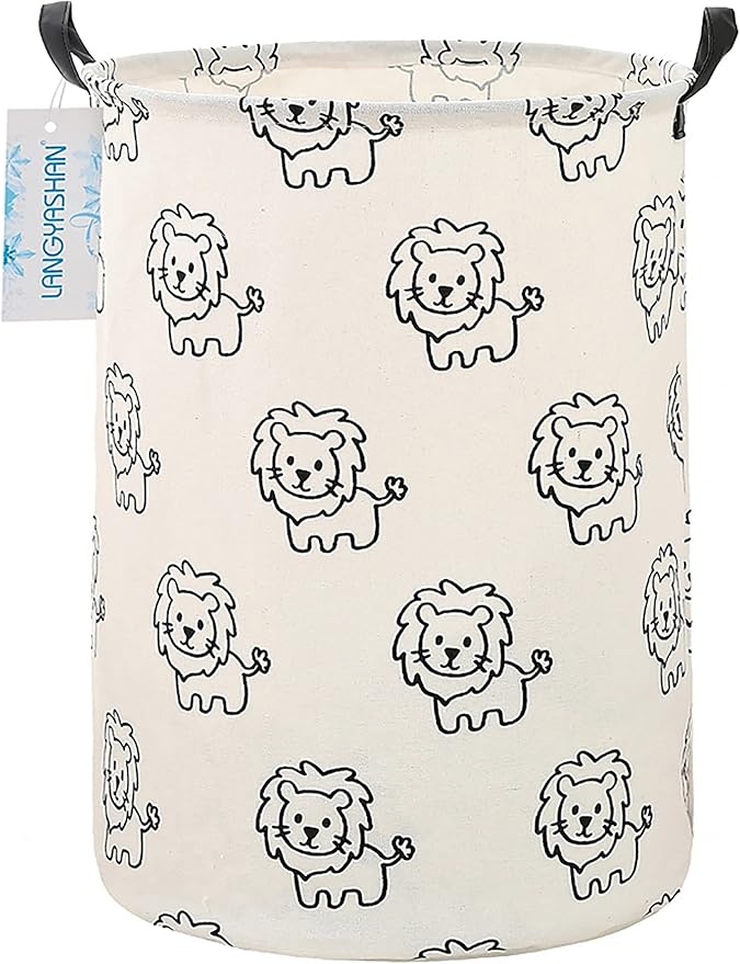 Laundry Basket Canvas Fabric Collapsible Organizer Basket for Storage Bin Toy Bins Gift Baskets Bedroom Clothes Children Nursery Hamper (Lion)