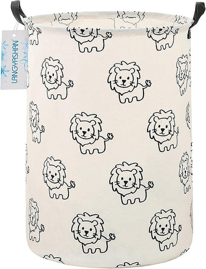 Laundry Basket Canvas Fabric Collapsible Organizer Basket for Storage Bin Toy Bins Gift Baskets Bedroom Clothes Children Nursery Hamper (Lion)