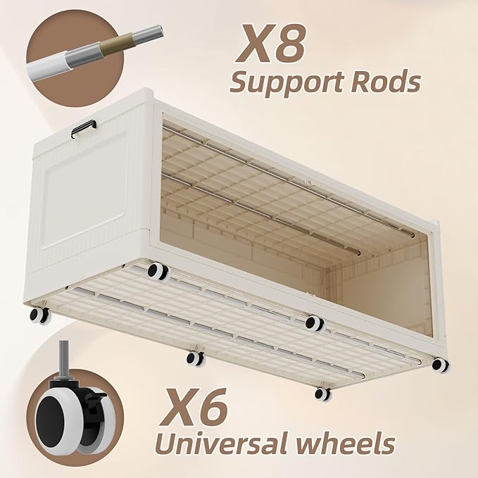 SAILUN 240Gal Extra Large Stackable Storage Bins with a Lid, Collapsible Storage Bins With Doors and Wheels, Foldable Storage Cabinet for Garage Closet Organization, Beige, 3Pack 39.4" W