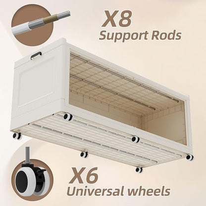 SAILUN 240Gal Extra Large Stackable Storage Bins with a Lid, Collapsible Storage Bins With Doors and Wheels, Foldable Storage Cabinet for Garage Closet Organization, Beige, 3Pack 39.4" W
