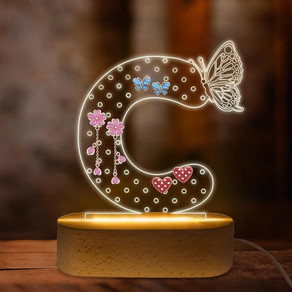 COSHAYSOO Earring Holder Organizer Initial Acrylic with Butterfly LED Night Light Decorations College Girls Dorm Essentials Graduation Gifts for Stud Ball Drop Dangle Earrings Storage Letter C