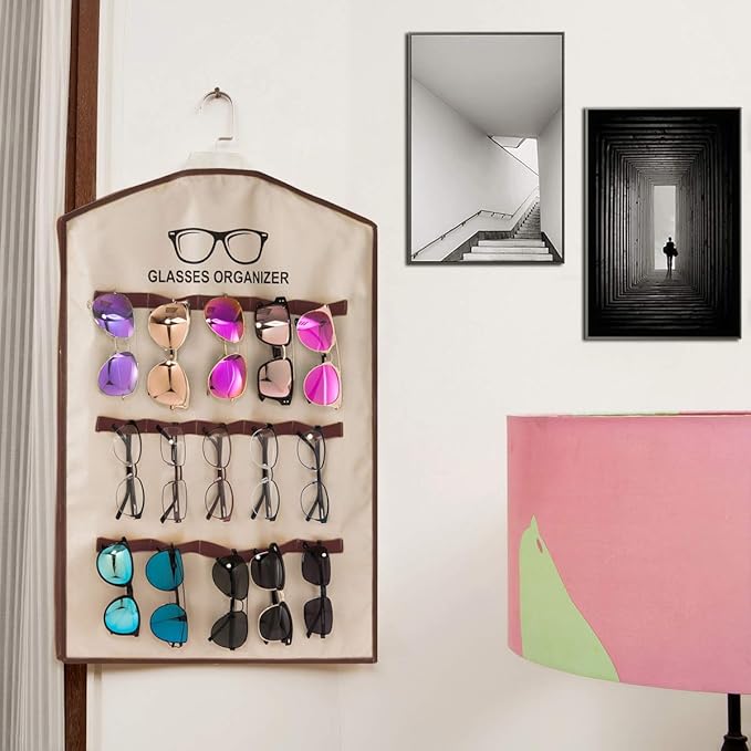 TRIUMPH VISION Hanging Sunglasses Organizers Eyeglasses Holder Stand, 30 Slots Eyeglass Case Eyewear Wall Organizer Multiple Eyeglasses Storage Sunglass Wall Mount Glasses Case Foldable Travel
