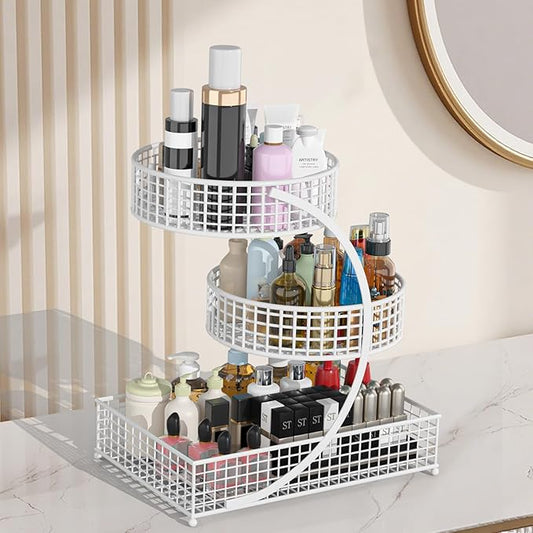 AMANKA 3-Tier Metal Cosmetic Organizer,Cosmetic storage rack for vanity tables,Multipurpose Metal Bathroom Organizers and Storage, Use Countertop Organizer for perfume/makeup/Vegetables (WHITE 1)