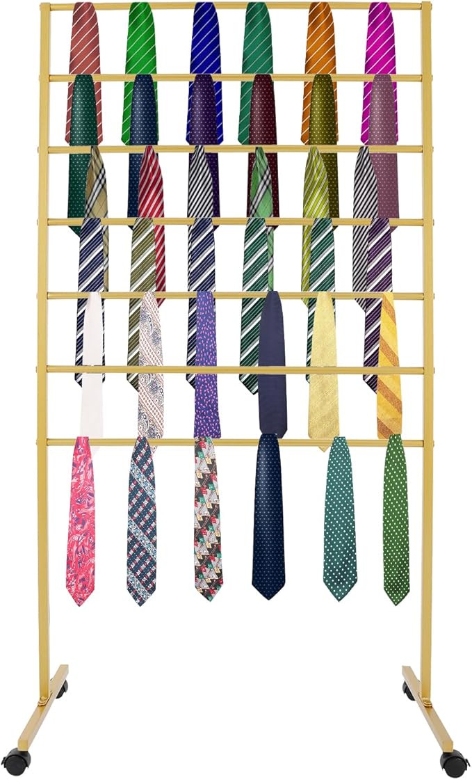 7 Tiers Rolling Display Tie & Scarf Rack Towel Belt Pants Hangers Ribbon Organizer Hijab Stand, Floor Standing Tie Scarves Hanging Rack Necktie Holder for Home Commercial Clothing Retail Store