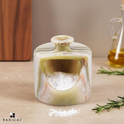 Radicaln Marble Salt Cellar 4.5" Inch Green Handmade Salt Jar & Table Pig Salt Cellar Storage For Kitchen Countertop, Ideal Salt Container, Salt Dish & Sugar Bowl For Table