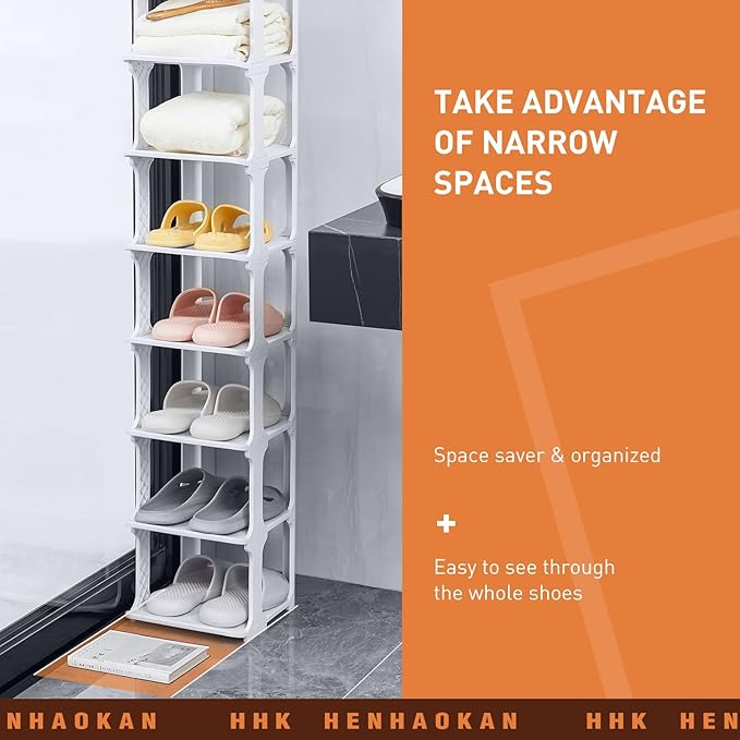 5 Tiers Vertical Shoe Rack, Narrow Free Standing Shoe Storage Organizer for Entryway and Small Closet, Stackable Shoe Holder Shelf Stability DIY, Grey