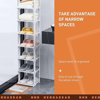 5 Tiers Vertical Shoe Rack, Narrow Free Standing Shoe Storage Organizer for Entryway and Small Closet, Stackable Shoe Holder Shelf Stability DIY, Grey