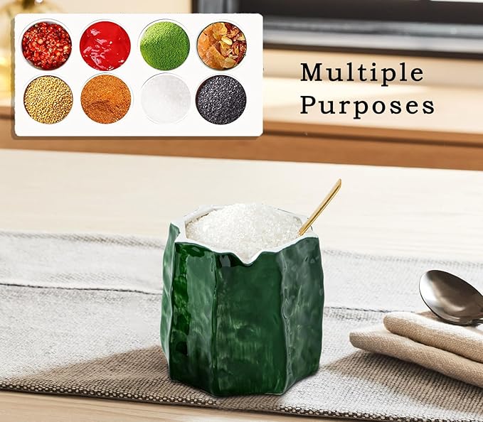 dgudgu Cactus Salt Cellar With Lid Ceramic Salt Container With Lid And Spoon Cute Salt Holder Elegant Salt Container For Countertop