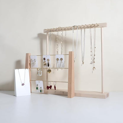 Large necklace hanger shelf with 17 copper bars, Wooden jewelry storage organizer rack for hanger necklace bracelet, necklace display stand for boutique store【Marple】