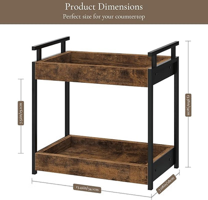 Bathroom Countertop Organizer, 2 Tier Counter Organizers and Storage for Bathroom Sink Dresser, Wooden Standing Vanity Shelf Tray for Makeup Perfume Skincare, Rustic Brown