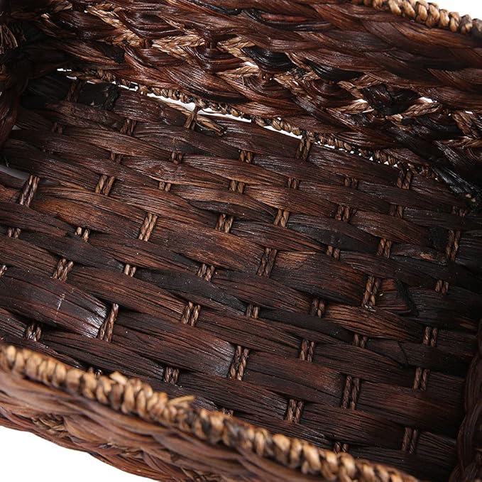Storage Basket made by Water Hyacinth with Wood Handles, Arts and Crafts. (RectangleA-Large)